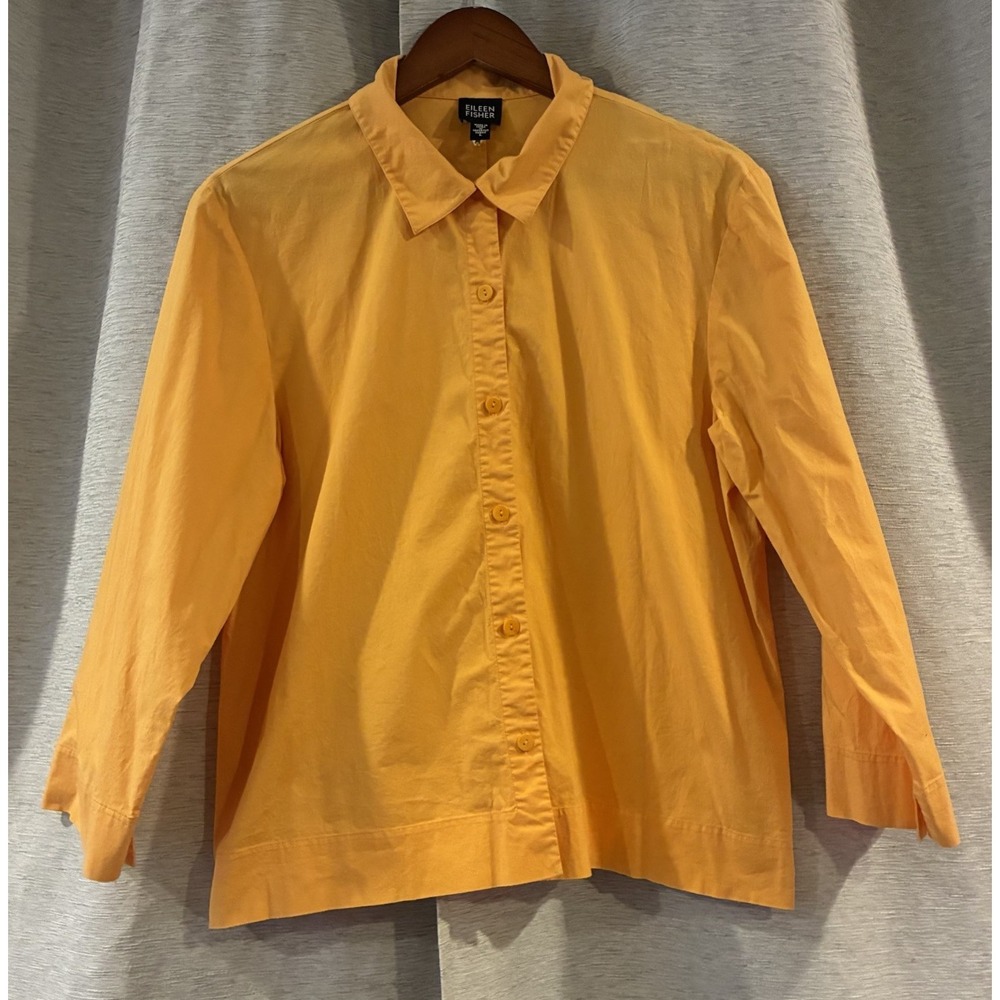 Eileen Fisher Button Down Shirt Cotton Coastal Grandma Tangerine Size Large
